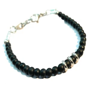 Bracciale pietre dure onice nero da uomo donna braccialetto in acciaio inox di - Foto 1 di 5