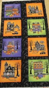 Fabric Panel Halloween "Spooky Town" Jennifer Allen 8 Spooky Squares Craft/Quilt - Picture 1 of 13
