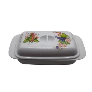 Vintage Melamin bedeckt Butterdose Obst Erdbeeren Trauben Indoor Outdoor Esszimmer - Bild 1 von 6