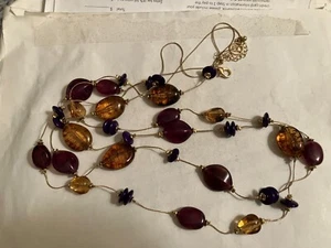 vintage estate signed el amber n brown colored bead  on gold tone chain necklace - Picture 1 of 3