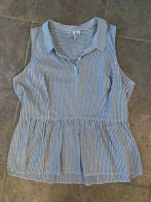 Camiseta sin mangas Pullover Elle XL Azul Transparente Blanco Cuello a Rayas Hilo Dorado Cremallera Lateral Foto 1 de 4