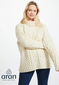 Aran Woollen Mills Irish Women's Sweater Merino Wool Oversized Cable Knit Jumper - Picture 1 of 12