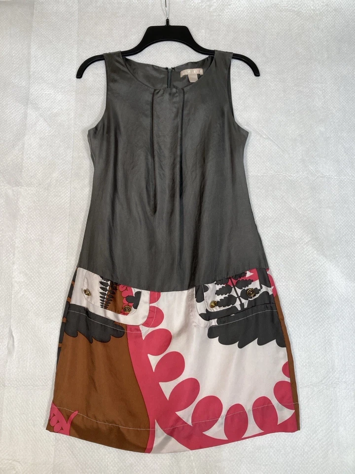 Vestido HYPE Mujer Talla 2 Gris 100% Seda Forrado Retro Preppy Carrera Elegante Coqueta Foto 1 de 4