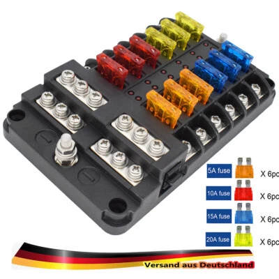 12 Way Car Fuse Holder, Car Fuse Box Boat Safe 12V、24V Distributor - Image 1 of 4