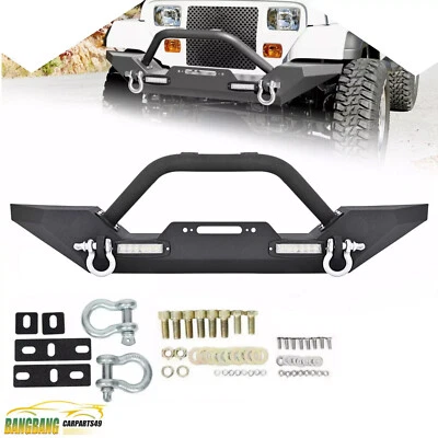 Front Bumper W/ D-Rings & Led Lights Winch Plate For 1987-06 Jeep Wrangler TJ YJ - Image 1 of 4