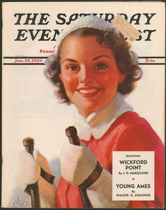 Saturday Evening Post January 28 1939 Woman Skier Walt Otto ~Myrna Loy~ Car Ads - Picture 1 of 9