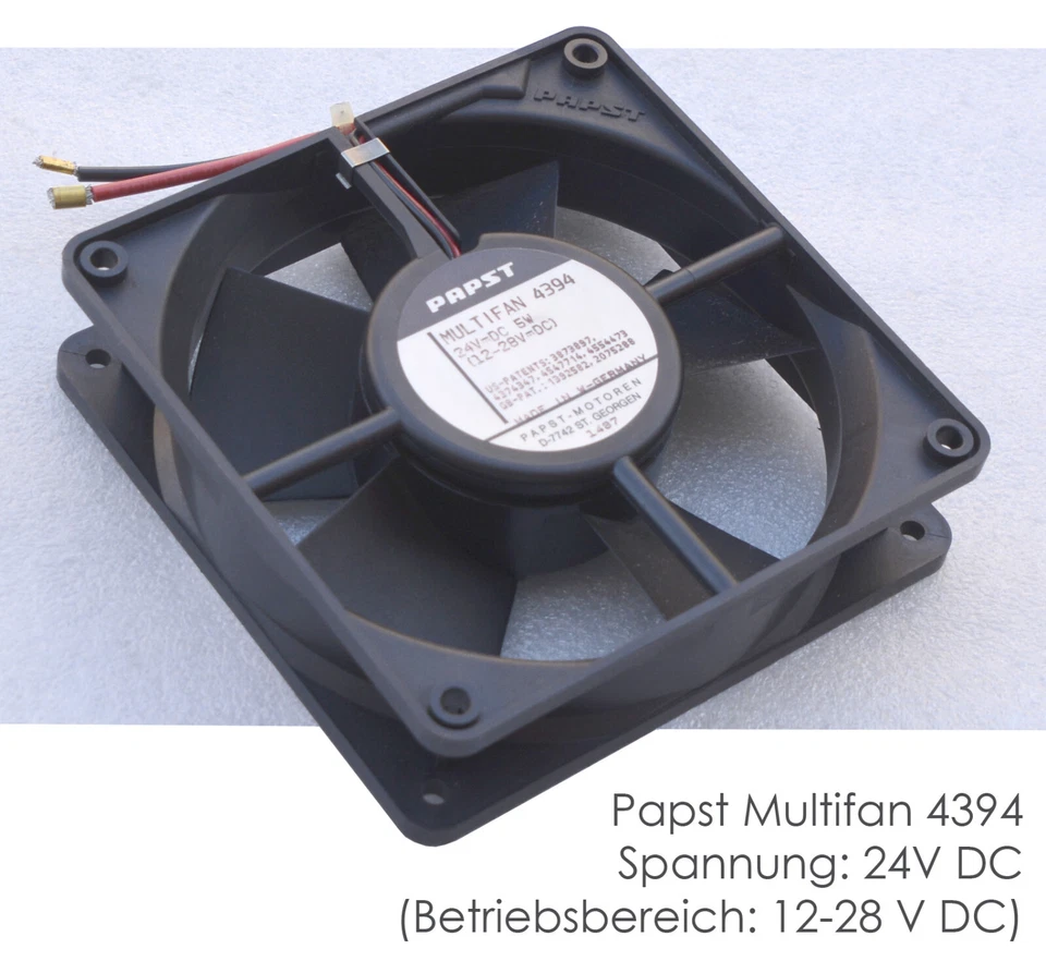 24V 119x119mm 120mm LÜFTER COOLER PAPST MULTIFAN 4394 45dB 5W 12-28DC DC TOP D01 - Bild 1 von 4