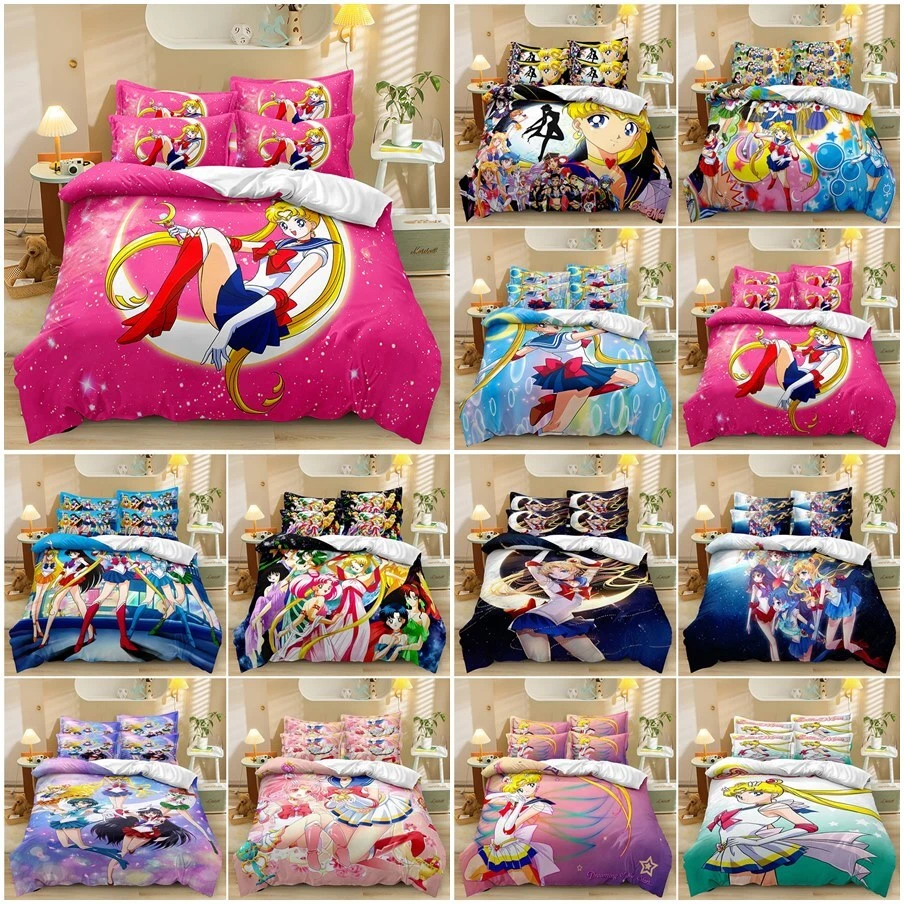 Sailor Moon Bett bezug Kissen bezug Bettwäsche Set Einzel Doppel - Bild 1 von 1