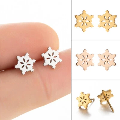 2 pares de pendientes copo de nieve de acero inoxidable, 4 colores joyería al por mayor FJS162-310 Foto 1 de 4