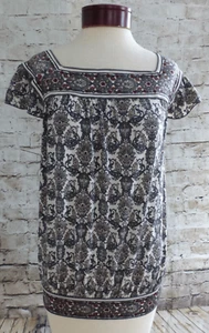 Max Studio Damen Top Gr. XS grau hellbraun Paisley eckiger Ausschnitt Kurzarm - Bild 1 von 5