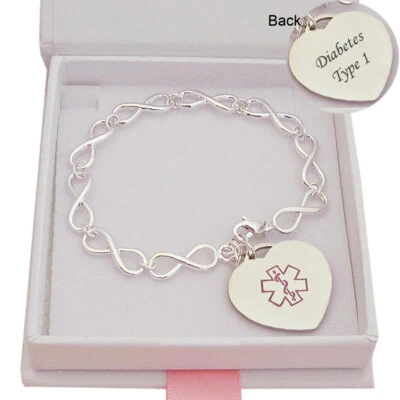 Medizinisches Id Armband für Mädchen, Damen, Graviert, Sos, Allergien, Diabetes - Bild 1 von 4