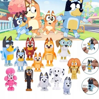 Bluey Family Bingo Dog Dad Mom Action Figures Set 12er Familie und Freunde NEU