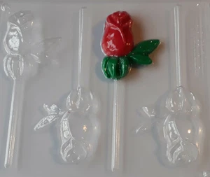 ROSE WITH LEAVES CHOCOLATE LOLLIPOP MOULD  4 CAVITY   - Picture 1 of 2