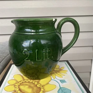 WILLIAMS SONOMA PITCHER LYON 2 LITER DARK GREEN ITALY Farmhouse French Country - Picture 1 of 8