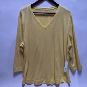 Chicos Pima Everyday V-Ausschnitt 3/4 Ärmel T-Shirt Basic Strick Buttercup Gr. 4 (XXL) Neu mit Etikett - Bild 1 von 14
