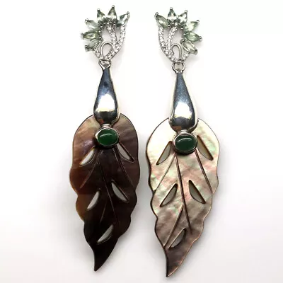 Edelstein Perlmutt, Saphir, Smaragd & Zirkonia Ohrringe 925 Silber - Bild 1 von 4