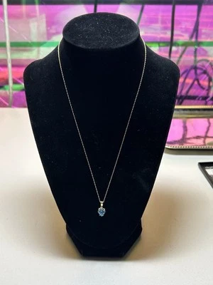 14K Gold Aqua & Diamond 18” Chain 1.9G (FREE S&H)! - Image 1 of 4