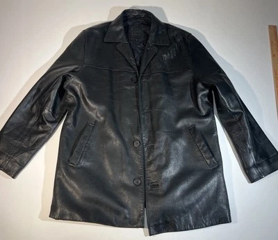 Chaqueta de Cuero Ecko Unltd Para Hombre Grande Negro Cuello Abotonado Abrigo De Colección Y2K Foto 1 de 4