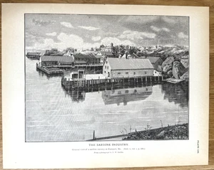 Impresión antigua de pesca Sardine Industry General View Cannery Eastport Maine 1887 - Imagen 1 de 17