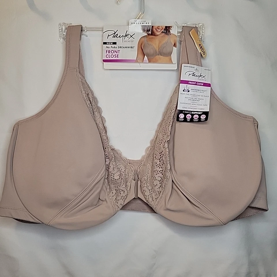Playtex Bra 46C Dreamwire Front Close Light Taupe 4423 no Tags