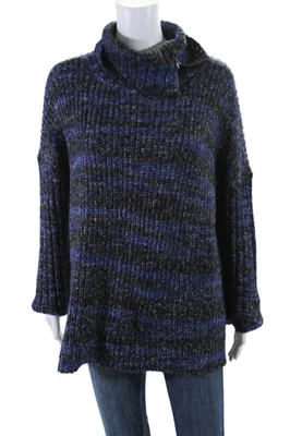 Suéter Three Dots para mujer manga larga cuello alto rayas azul algodón talla mediana Foto 1 de 4