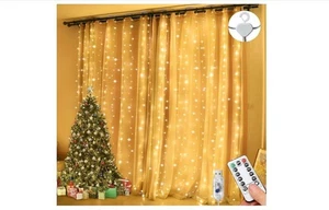 3x3M Curtain Fairy Lights 300 LED Warm White with Remote & Timer Plug In Best On - Picture 1 of 12