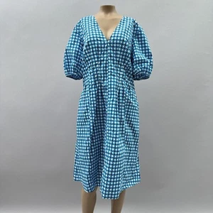 BODEN Dress Women US 16-18L V-Neck Dart Detail Fluro Blue Abstract Diamond - Picture 1 of 11