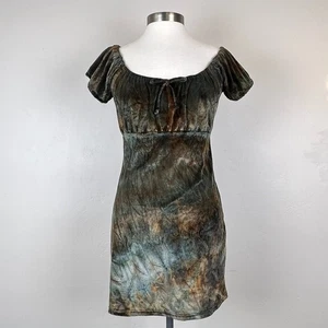 Vintage Dress Women M Babydoll Fairy Grunge Whimsigoth Witch Tie Dye Velvet Puff - Picture 1 of 12