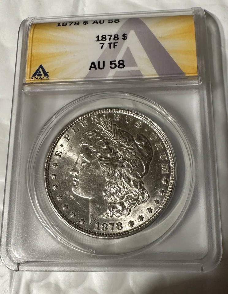 1878  $1  AU 58  7TF   Morgan Silver Dollar - Image 1 of 3