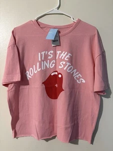 ROLLING STONES Damen T-Shirt Peach Kurzarm Cropped Grafikdruck Gr. L Neu - Bild 1 von 9