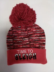 Holiday Time Time To Sleigh Red,White and Black Beanie Hat Adult - Picture 1 of 2