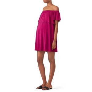 Rosie Pope Luisa Maternity Dress Women's Small Fuchsia Ruffled Off Shoulder - Picture 1 of 13