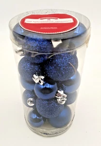20 MINI ORNAMENTS SHATTERPROOF COLBALT BLUE GLOSS MATTE SOLID GLITTER NEW - Picture 1 of 8