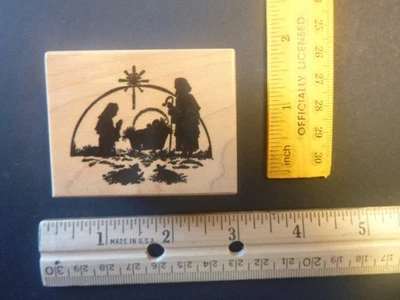 Navidad - Escena religiosa - Sello de goma - Montado en madera Foto 1 de 3