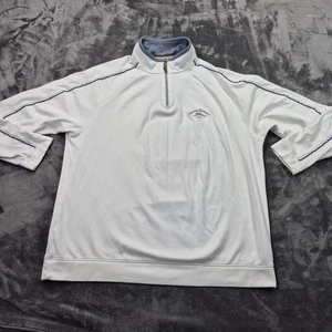 Tommy Bahama Golf Herren M (24x28) weiß Viertelreißverschluss Pullover blauer Besatz Stretch C - Bild 1 von 12