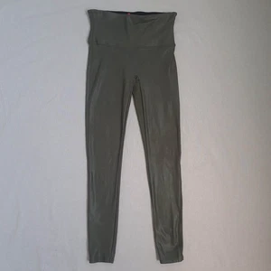 Spanx Womens Leggings Size L Faux Leather Shiny Wet Look Army Green - Picture 1 of 15