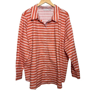 Camisa Susan Graver Naranja Blanco Rayas Con Botones Manga Larga Talla Grande 26W Foto 1 de 4