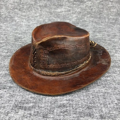 Handmade Peruvian Leather Cowboy Hat - Size 22.5" - Image 1 of 4