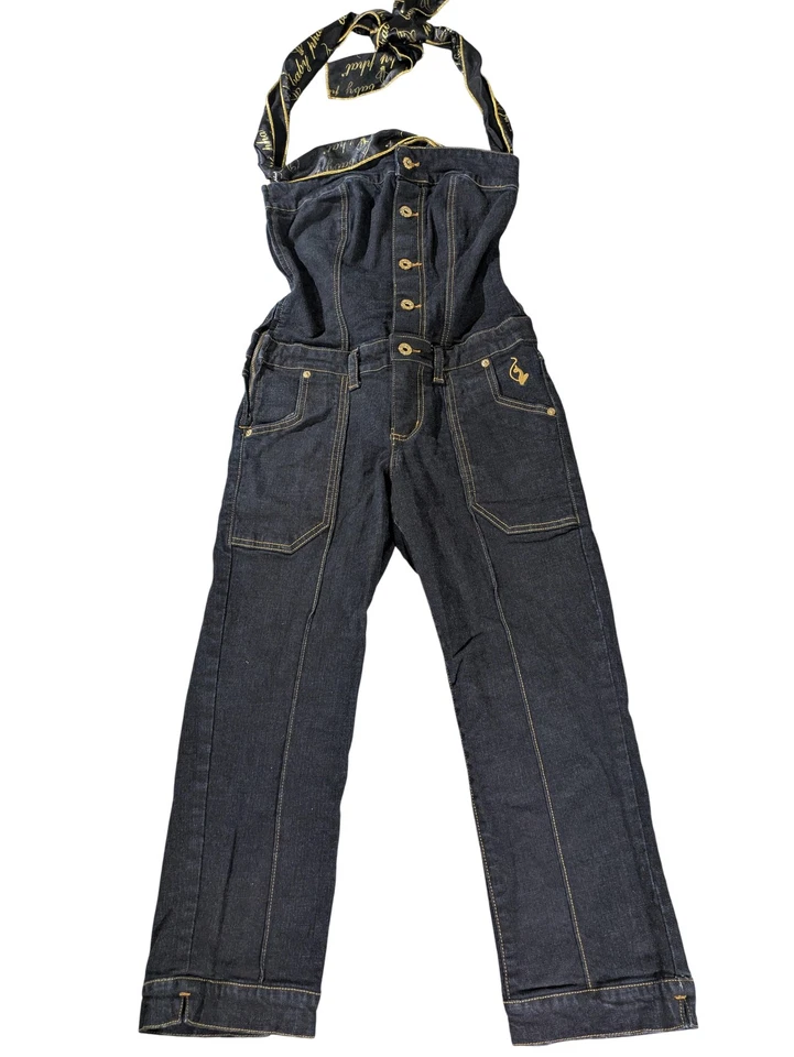 Mono vaquero vintage Baby Phat para mujer 3 lavado oscuro sin tirantes raro con cinturón Y2K Foto 1 de 4