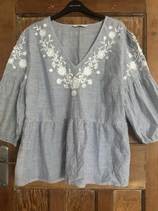 Tu Striped Embroidered Cotton Top Size 18 - Picture 1 of 3