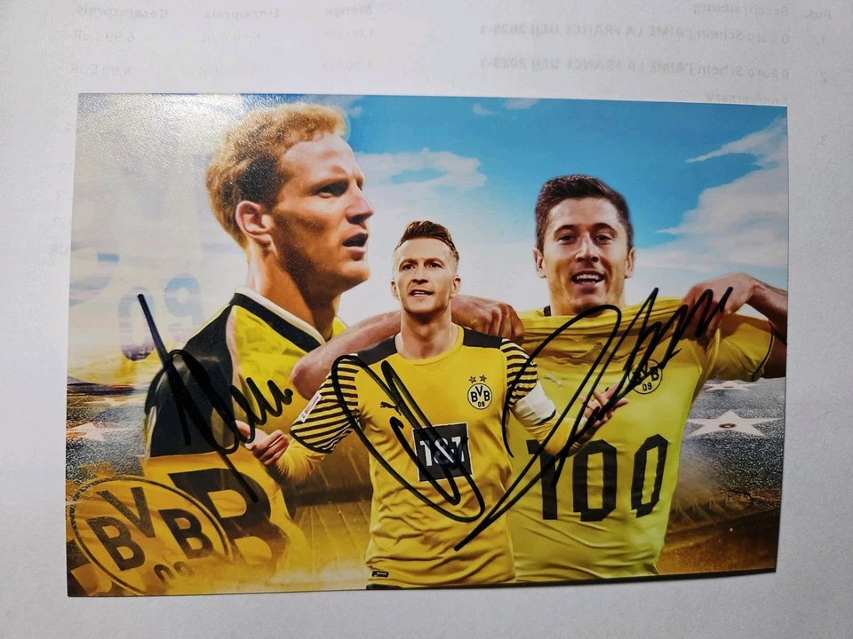 BVB Autogramm Matthias Sammer Marco Reus Robert Lewandowski - Bild 1 von 1