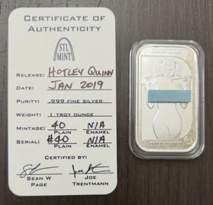STL Mint DD Squad Hotley Quinn 1 Oz .999 Silber Kunstbarren mit COA #40/40 - Bild 1 von 4