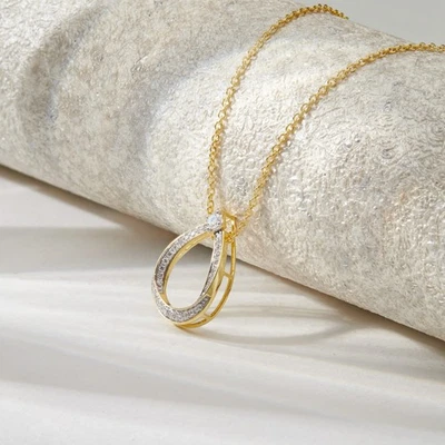 0.30Ct Round Lab Grown Diamond Teardrop Necklace 18" Women's 925 Sterling Silver - Image 1 of 4