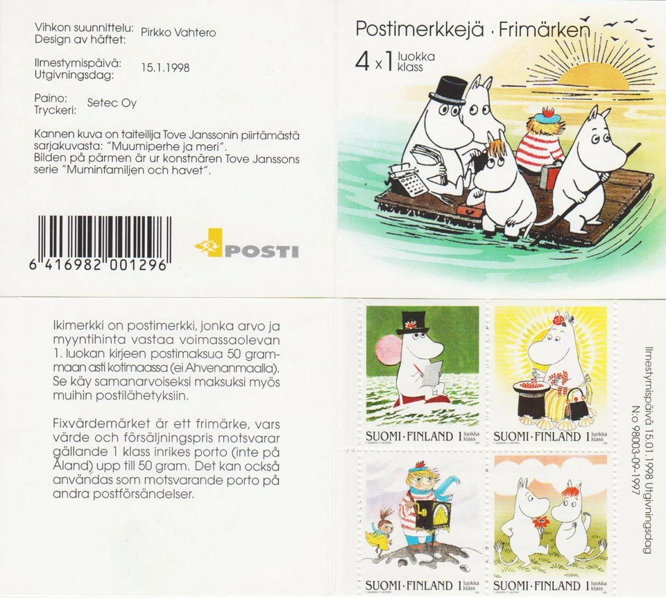Folleto oficial Moomin Troll 4 estampillas de primera clase Finlandia como nuevas MNH 1998   Foto 1 de 1