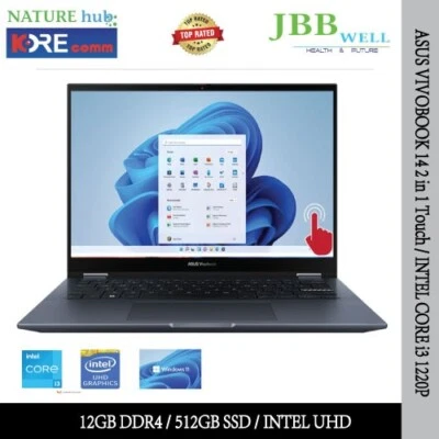ASUS VIVOBOOK 14" 2 in 1 Touch Intel Core i3 1220P / 12GB DDR4 / 512GB SSD - Image 1 of 4