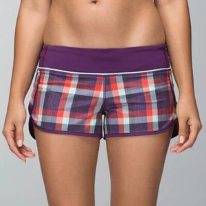 Lululemon Run Speed Shorts 2-way Stretch Yoga Wheezy Check Berry Yum Size 6   - Imagen 1 de 14