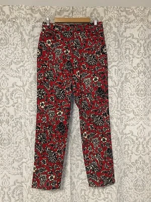 Pantalones florales Harold’s algodón elástico tiro alto pierna recta rojo negro blanco 10 Foto 1 de 4