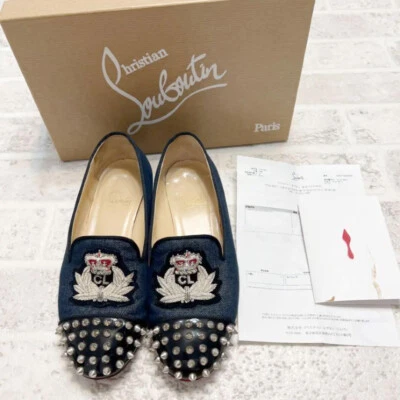 Mocasines planos Christian Louboutin para mujer punta con púas denim crudo 36 EE. UU. 6 con discos Foto 1 de 4