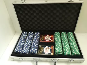 METAL CASED CARD PLAYING POKER GAMES SET - CHIPS AND CARDS - Picture 1 of 5