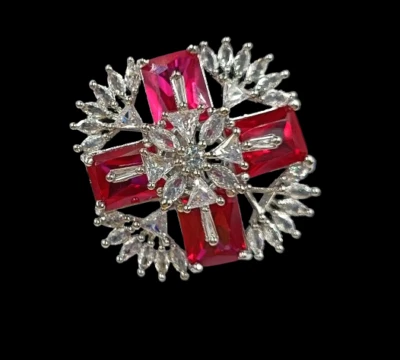 Red Ruby Gemstone CZ AD Silver Plated Indian Engagement Ring  NK - Image 1 of 4